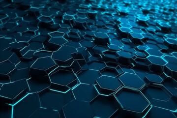 Naklejka premium Abstract Blue Surface with Honeycomb Structure, abstract, blue surface, honeycomb structure, geometric, pattern, texture, digital art, modern design, 3D