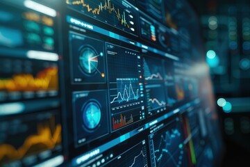 Fototapeta premium Dynamic Futuristic Dashboard with Real-Time Financial Data for Innovation in Financial Technology