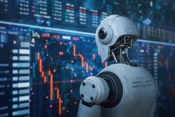 Fototapeta premium Futuristic AI-driven Data Analytics System Monitoring Stock Trends in Financial Technology Integration