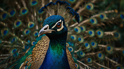 Obraz premium Real peacock illustration, showing its vibrant, detailed plumage generative ai, generative.ai 