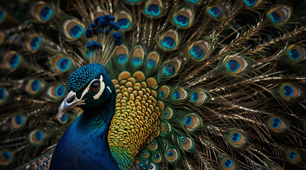 Real peacock illustration, showing its vibrant, detailed plumage generative ai, generative.ai  © Rab
