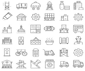 Set of  outline icons related to railway. Linear icon collection. Editable stroke. Vector illustration