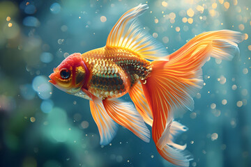 Goldfish in Aqua Background Photo