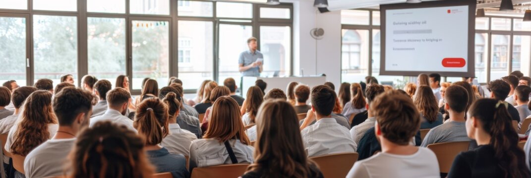 This corporate event is tailored for a professional audience, featuring expert speakers delivering engaging presentations with informative content to captivate and inform attendees