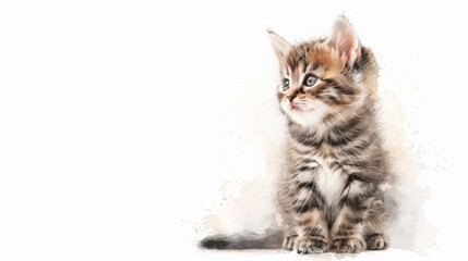 Obraz premium Adorable Watercolor Kitten on White Background for Advertising and Presentations