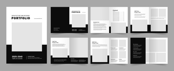 Architecture portfolio or portfolio layout template design, Black and White Portfolio Layout