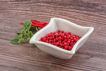 Red pepper seeds in the bowl
