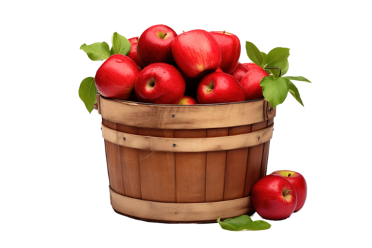 The Harvest: A Bountiful Basket of Apples on White or PNG Transparent Background.