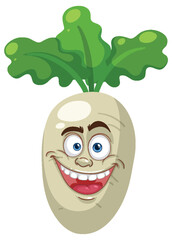 Obraz premium Smiling radish with green leaves illustration