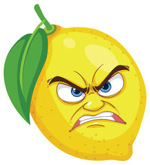 A lemon with an angry facial expression