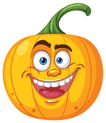 Smiling pumpkin with expressive eyes and eyebrows