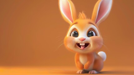Fototapeta premium 3D vector illustration of a cute baby rabbit, smiling.