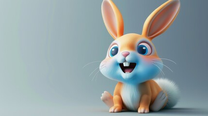 Obraz premium 3D vector illustration of a cute baby rabbit, smiling.