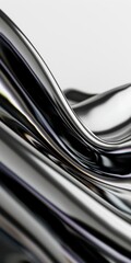 Black 3d render of holographic chrome futuristic device macro closeup of black silk displaying white iridescent holographic foil in style of black complex background