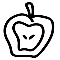 Hand drawn black and white color of  apple design isolated on trantransparent background. Vector illustration. 
