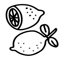 Hand drawn black and white color of  Lemon design isolated on trantransparent background. Vector illustration. 
