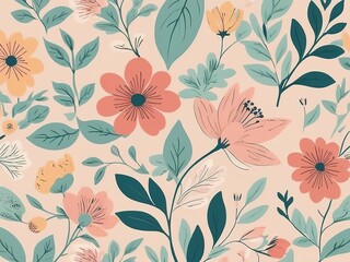 Seamless pattern, beautiful colorful flowers and leaves, soft colors, blue-pink tones. illustration