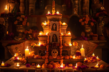 Obraz premium Close-up of a beautifully decorated Day of the Dead altar