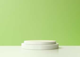 Minimal 3D White Podium with Green Wall Background, Perfect for Modern Product Display, Mockup, Showcase