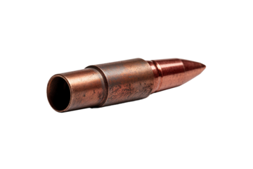 The Elegance of Danger: A Glistening Bullet on a Blank Canvas on White or PNG Transparent Background.