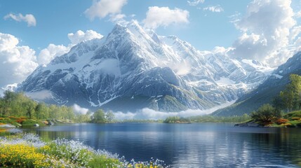 Fototapeta premium Serene Mountain Lake Landscape