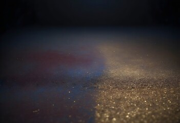 Abstract gold dust powder composition all over an empty monochrome stage set floor background, spotlights focusing light on it