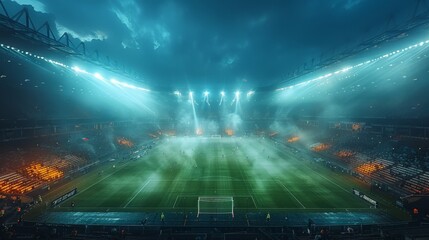 Stadium Under Dramatic Lighting and Fog - Generative AI