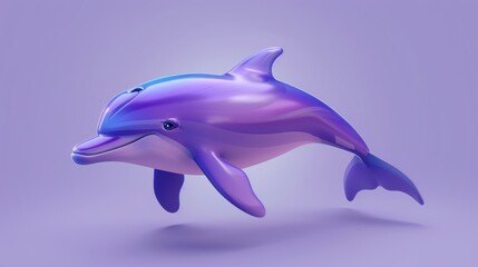 Adorable purple dolphin icon featuring a cheerful smile and realistic 3D effects. This playful marine mammal swims with graceful fins and tail, ready to conquer the deep blue sea.
