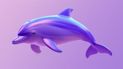 Obraz premium Adorable purple dolphin icon featuring a cheerful smile and realistic 3D effects. This playful marine mammal swims with graceful fins and tail, ready to conquer the deep blue sea.