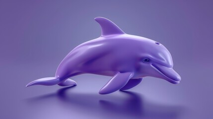 Fototapeta premium Adorable purple dolphin icon featuring a cheerful smile and realistic 3D effects. This playful marine mammal swims with graceful fins and tail, ready to conquer the deep blue sea.