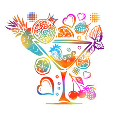 Fruit fresh drink colored. hand drawing. Not AI. Vector illustration