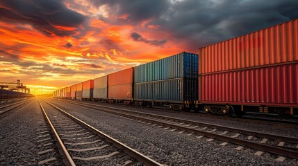 Fototapeta premium cargo freight train with container boxes. concept of export import of trade goods