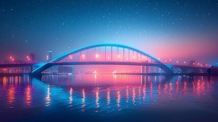 Naklejka premium Beautiful Night Bridge with City Lights - Generative AI