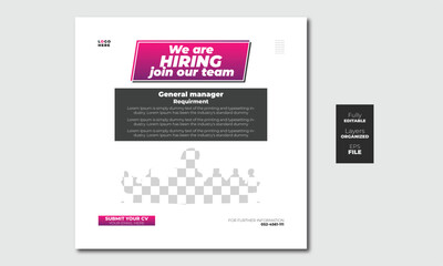 We are hiring job vacancy for social media post web banner design layout. 