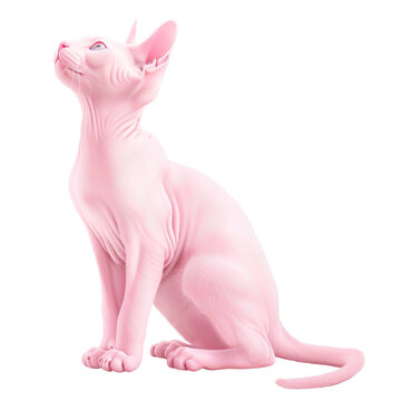 recommend clip art: Pink Sphynx cat sitting and looking up with large ears and smooth skin on transparent background clipart