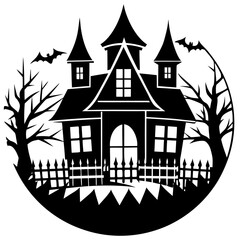 Halloween Haunted house silhouette, scene of ghost mansion. Vector illustration