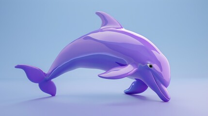 Adorable purple dolphin icon featuring a cheerful smile and realistic 3D effects. This playful marine mammal swims with graceful fins and tail, ready to conquer the deep blue sea.