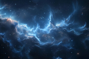 Obraz premium Cosmic Nebula Illustration - Starry Sky with Blue and White Clouds