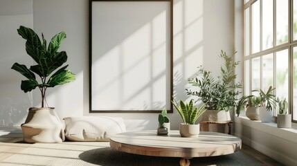 Minimalist Living Room with Plants and Sunlight