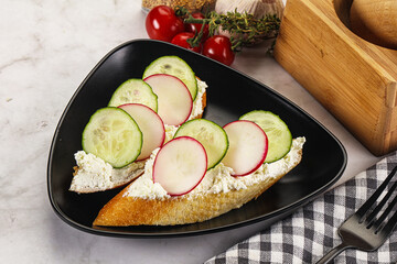 Bruschetta with soft cheese and radishes