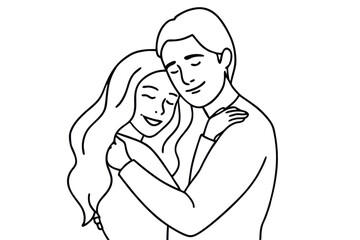Couple Hugging Line Art Tender Moment Drawing