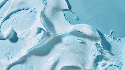 High-quality image featuring dollops and smears of translucent cosmetic serum and cream on a serene blue background,perfect for beauty and skincare branding. 