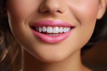 Obraz premium Captivating smile and stunningly beautiful lips of an attractive young woman shining brightly