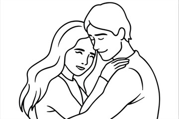 Couple Hugging Line Art Tender Lovers Drawing