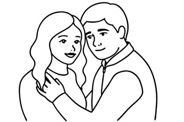 Fototapeta premium Couple Hugging Line Art Beautiful Moment Drawing