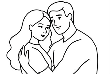 Couple Hugging Line Art Cozy Affection Illustration