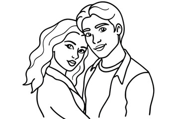 Couple Hugging Line Art Cozy Lovers Sketch