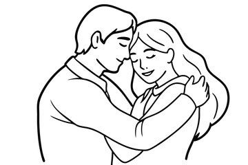 Couple Hugging Line Art Elegant Silhouette Sketch