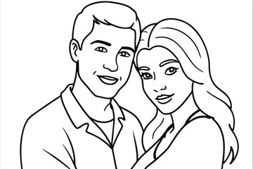 Couple Hugging Line Art Elegant Lovers Drawing