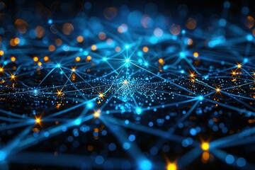 A blue and orange network of lines with many small dots